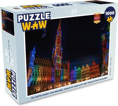 Puzzel De Grote Markt van Brussel snachts verlicht met prachtige kleuren - Legpuzzel - Puzzel 1000 stukjes volwassenen