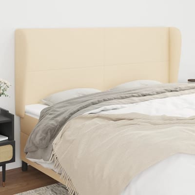 vidaXL - Hoofdbord - met - randen - 163x23x118/128 - cm - stof - crèmekleurig