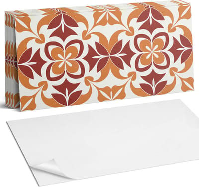 Coloray Plaktegels - Bloemenpatroon met bladeren Wandtegel Zelfklevend - 60 cm x 30 cm - Rood Plaktegels - 6 stuks - Rechthoek PVC Tegels - Plaktegels Keuken - Zelfklevende Vloertegels Badkamer - Vinyl Tegels Zelfklevend - Zelfklevende Wandtegels