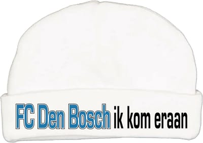 Babymutsje met de tekst: FC den Bosch ik kom eraan !