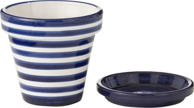 J-Line bloempot Granada Stripes Handmade + Painted - keramiek - blauw - small - Ø 21 cm