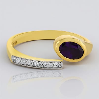 Cavill - Vergulde 925 Sterling Zilveren Ring met 0,765 ct Braziliaanse Ovale Amethist en 0,094 ct Cambodjaanse Zirkonen - Modern Elegant Paars Sieraad