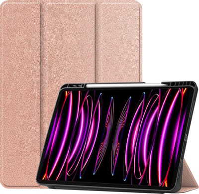 Hoesje - Geschikt voor Apple iPad Pro (2022) - 12.9 inch - Dun & Stevig - Trifold Bookcase - Hard Cover Case - Met Uitsparing Geschikt voor Apple Pencil - Hardcover Book - Tablet Hoes - Rosé goud