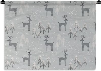 Wandkleed - Wanddoek - Patronen - Hert - Winter - 60x45 cm - Wandtapijt