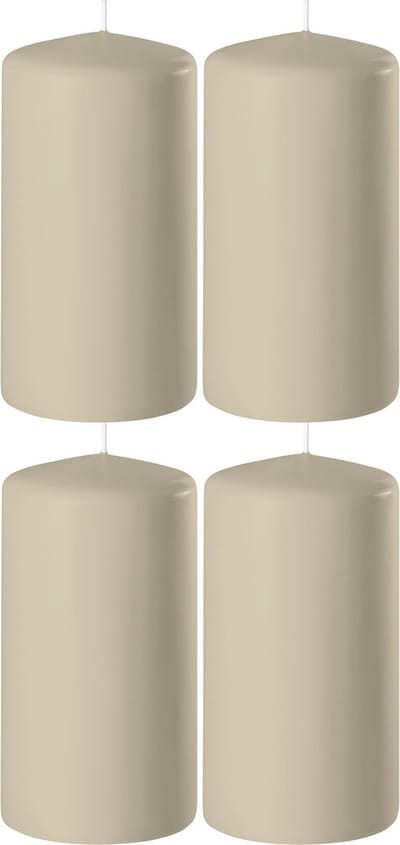 4x Beige cilinderkaarsen/stompkaarsen 6 x 10 cm 36 branduren - Geurloze kaarsen beige - Woondecoraties