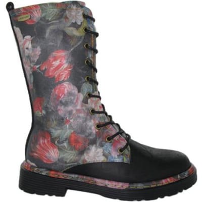 Laura Vita Incaso-18 Zwarte Bloemen Dames Gothic Victoriaanse Leren Hoge Laarzen