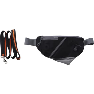 Ceinture porte-laisse mains libres pour chien avec pochette zippée, idéale pour la course et l'entraînement des chiens de petite et moyenne taille. gray