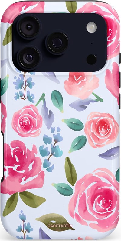 Casetastic hoesje geschikt voor Apple iPhone 17 Pro - MagSafe - Dubbellaagse bescherming - Aquarel Bloemendroom - Fashion Case - Lichtblauw Lichtroze