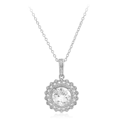 Cavill - Zilveren Halsketting 925 Sterling met 1,85 ct Witte Topaas en 0,37 ct Zirkonen - Ronde Elegante Hanger - Luxe Dames Sieraad