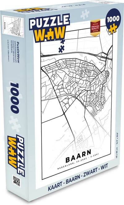 Puzzel Kaart - Baarn - Zwart - Wit - Legpuzzel - Puzzel 1000 stukjes volwassenen
