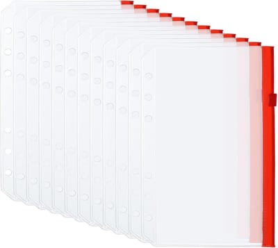 Clear Ring Binder - 12pcs PVC Zipper - 6 Holes Binder Folders - Document Waterproof Filing Storage - Loose Leaf Bags voor 6-Ring Notebook Folder - Rood - Organiseren - Kantooraccessoires