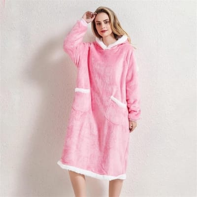 Extra lange capuchondeken - Flanellen fleece oversized deken hoodie - met capuchon en zakken - Oversized Cozy Sherpa gevoerde hoodiedeken - Zachte en comfortabele sweatshirtdeken - voor volwassen mannen en vrouwen - Donkerroze-150cm - 150cm