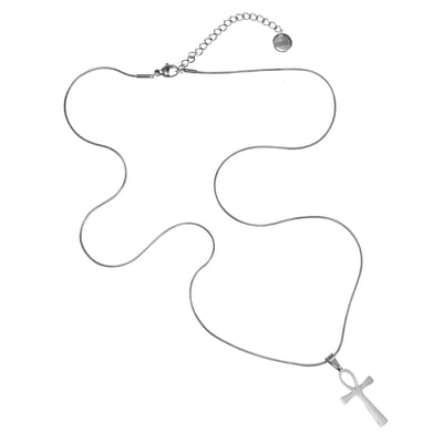 60cm x 1mm Ketting-Set Unisex - Gepolijst RVS - Ronde Slangenketting met Anhk-Kruis Hanger