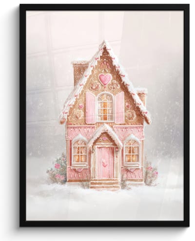 Poster in lijst - Fotolijst 60x80 cm - Posters - Huisje - Suiker - Pastel - Posterlijst zwart - Decoratie - Wanddecoratie woonkamer - Muurdecoratie slaapkamer - Kerstversiering - Kerstdecoratie voor binnen - Kerstmis