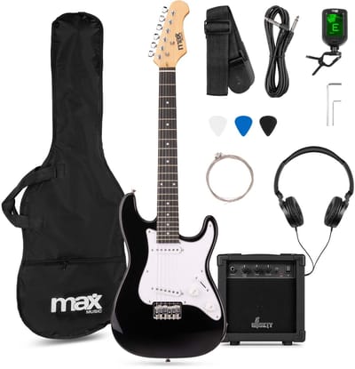 Kinder gitaar - MAX GigKit Junior 3/4 - Elektrische gitaar kind - Compleet met accessoires - Zwart