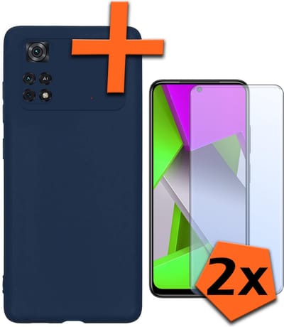 Hoes - Met 2x Screenprotector - Geschikt voor Xiaomi Poco X4 Pro 5G - Sterk & Shockproof - Back Cover - Siliconen Case - Telefoon Hoes - Donkerblauw
