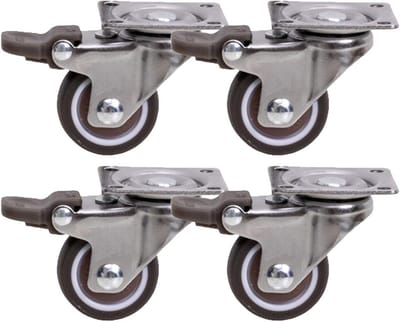 4x Zwenkwielen met Rem - Stevige Rubber Wielen voor Meubels en Transport - Laadvermogen tot 90kg