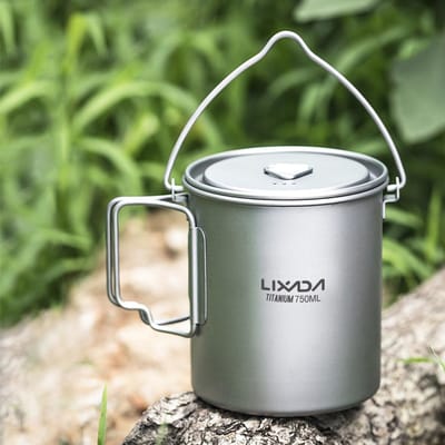 Lixada 750ml 900ml 1100ml Ultralicht Titanium Pot Watermok Beker met Deksel en Opvouwbaar Handvat Outdoor Kamperen Koken 750ml white