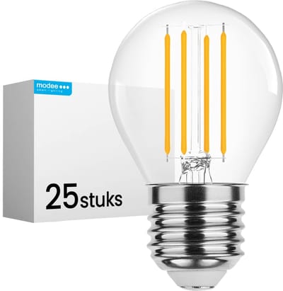 Modee E27 LED Lamp 4W - 470lm - 2700K - Warm Wit - LED Filament Globe Mini P45 - Vervangt 40W Halogeen Gloeilamp - 25 stuks