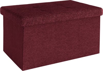 Intirilife Opvouwbare bank 49x30x30 cm in CHERRY RED - Zitkubus met opbergruimte en deksel van stof met holtes - Zitkubus voetensteun opbergbox kist zitkruk