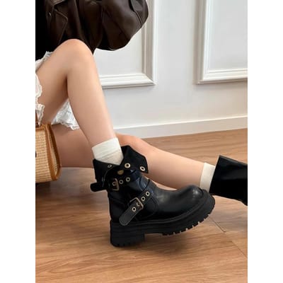 Dames Platformhak Mid-Calf Laarzen Mode Ritsen aan de zijkant Ridderlaarzen Dikke Bodem Schoenen Herfst Winter 34 brown