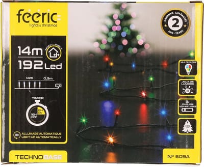 Feeric lights Feestverlichting - gekleurd - 14 m- 192 led lampjes - zwart snoer - batterij