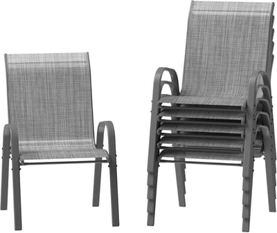 Tuinstoelen stapelbaar - Terrasstoelen set - Buiten Zitten - Hoge rugleuning - Set van 6 - Grijs