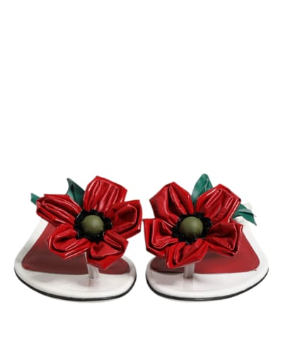 Dolce & Gabbana Rode Witte KEIRA Bloem Leer Sandalen Schoenen