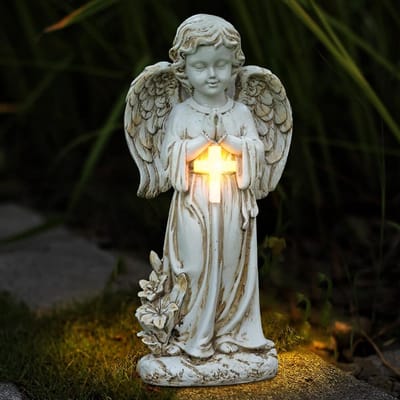 Angel for Grave, Weatherproof, Solar Angel Grave Gel, Weather Resistant, with LED Solar Lights, Waterproof Beding - ShopVlot