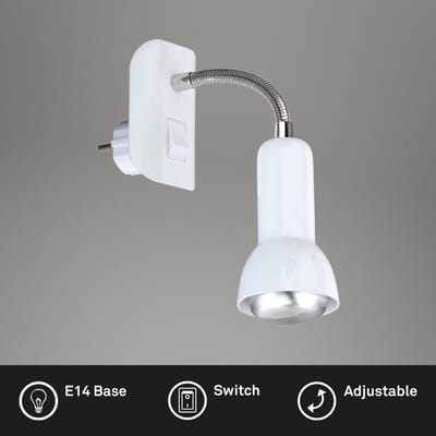 BRILONER Paku - Stekkerlamp - stopcontact lamp - stekkerspot flexibel - nachtlampje stopcontact - plug-in lamp - excl. E14 - wit