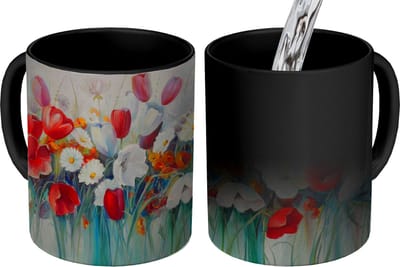 Magische Mok - Foto op Warmte Mokken - Koffiemok - Schilderij - Olieverf - Bloemen - Magic Mok - Beker - 350 ML - Theemok