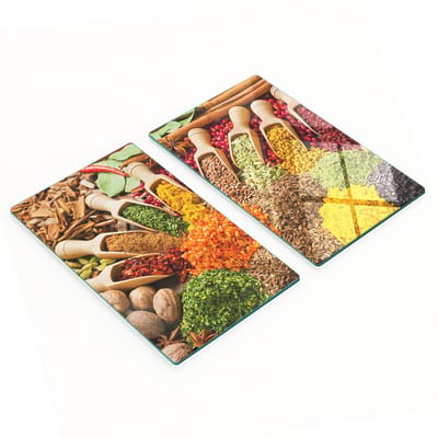 Stijlvolle en duurzame glazen snijplanken met kleurrijke kruidenprint, 2x30x52 cm