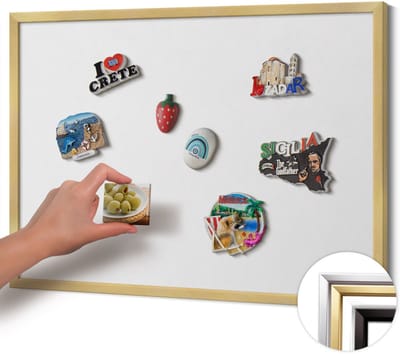 Wallfluent - Wit Magnetisch Bord in Verschillende Kleuren - 70 cm x 50 cm - Magneetbord met Gouden Frame - Kleur wit - Magnetisch Bord voor Magneten - Magneetbord voor Reissouvenirs - Magneetbord voor Foto's en Notities