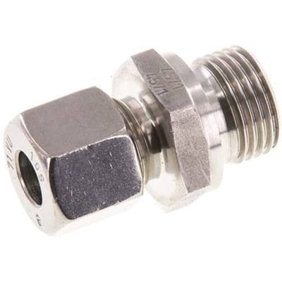 G 1/2'' Buitendraad x 10S RVS Rechte Snijring Koppeling met FKM Afdichting 630 Bar DIN 2353 - FL2S-MC-STFP-012G-10-S