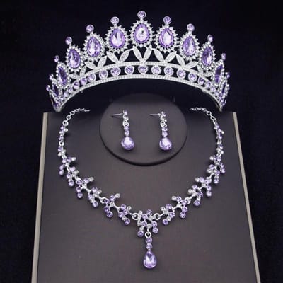 Prinses Bruidssieradensets Bruid Tiara Kroon Oorbellen Set Ketting voor Vrouwen Verjaardagsfeest Bruiloftssieradensets Accessoires black