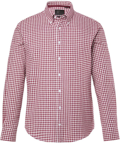 JP 1880 - Heren - Geruit flanellen overhemd lange mouwen buttondown-kraag - Aubergine - Maat 3XL