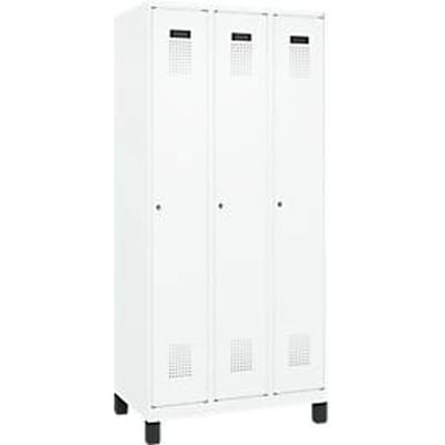 C+P Evolo Plus kledingkast, 3 vakken, rechts scharnierend, cilinderslot, B 900 x D 500 x H 1950 mm, verkeerswit/verkeerswit
