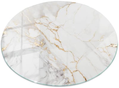 Tulup Tafelblad Glas - Elegant Geaderd Marmer Gehard Glas - 50 cm - Wit Glazen Tafelblad - Rond Tafelblad Glas - Glazen Tafelblad Geschikt voor de Keukentafel - Glasplaat Tafel