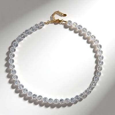 Cavill - Engel Aura Kwarts Ketting - 24,3 ct Facet Ronde Kralen - 925 Sterling Zilver - 18K Goud Verguld - Elegante Verstelbare Damesketting
