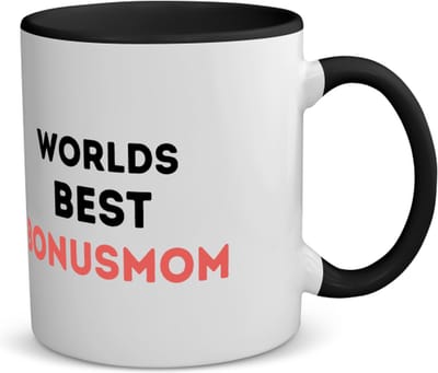 Akyol - worlds best bonusmom koffiemok - theemok - zwart - Mama - de beste bonusmoeder - moeder cadeautjes - moederdag - verjaardagscadeau - verjaardag - cadeau - geschenk - kado - gift - moeder artikelen - 350 ML inhoud