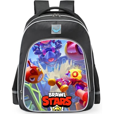 Brawl Stars Kleurrijke Geestenhond Print Zwarte Achtergrond Sci-Fi Stijl Dubbelzijdige Reflecterende Strip Grote Capaciteit Schooltas Reflective black - medium