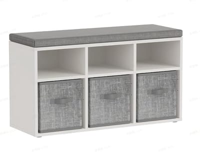 VASAGLE Schoenenbank, schoenenorganizer met 6 vakken en 3 verstelbare planken, bank met 3 opbergdozen voor entree, hal of kast, wolkwit LSB101W14
