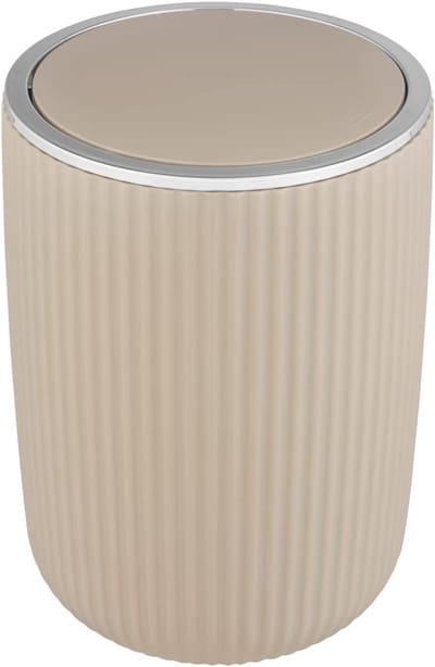 Prullenbak met klep - Afvalemmer vuilnisbak - Badkamer keuken - Gestructureerd oppervlak - 55 liter 19x27cm - Beige