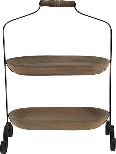 Clayre & Eef Etagère 2 laags 38x21x50 cm Bruin Hout Serveerschaal