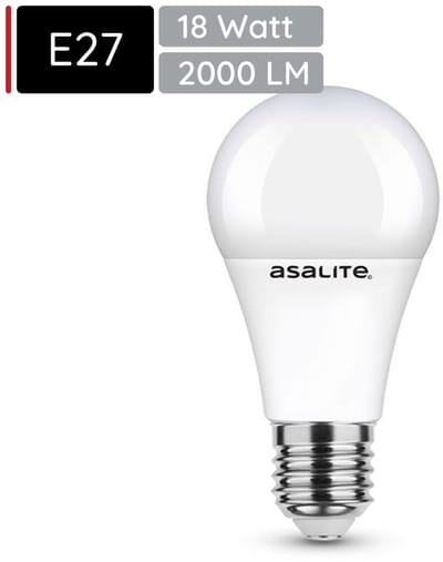 Asalite LED Lamp A65 E27 Fitting - 18W = 125W - 2000 Lumen - 4000K Neutraal Wit Licht - Niet Dimbaar - 220-240V - Energiezuinig- Per stuk