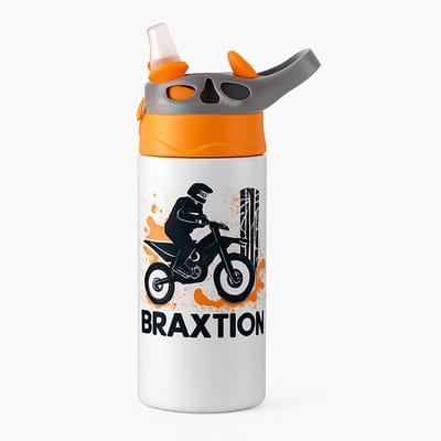 Kleurrijke Popart 'il_1140xN.4680380511_m9e1' Drinkfles – Vrolijke en Artistieke Drinkfles voor Kunst Liefhebbers - Waterfles voor kinderen (wit/oranje)