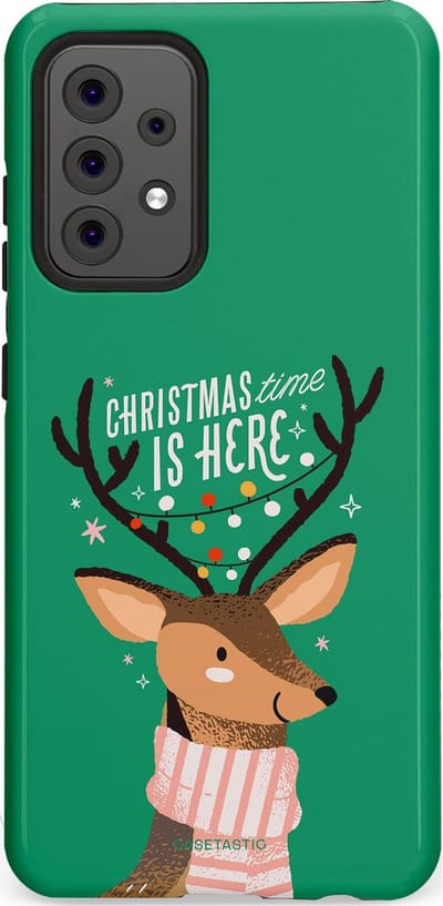 Casetastic hoesje geschikt voor Samsung Galaxy A52 (2021) 5G / Samsung Galaxy A52 (2021) 4G - Dubbellaagse bescherming - Rudolf het Rendier op het groen - Fashion Case - Turquoise Perzik Donkergroen