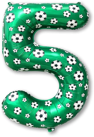 LUQ – Folieballon Voetbal 5 Jaar – 86 cm – Groen-Zwart-Wit – Football Party Versiering – Feest Decoratie – Helium Ready