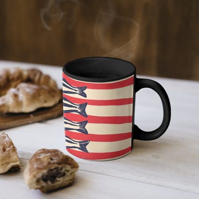 Magische Mok - Foto op Warmte Mokken - Koffiemok - Sardines - Rood en beige strepen - Magic Mok - Beker - 350 ML - Theemok