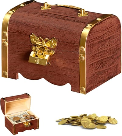 Dailygoods- Schatkist Vintage Hout - Kleine Schatkist met Slot - Opbergdoos - Spaarpot - Decoratie - Afmetingen 14,5 x 10 x 10 cm